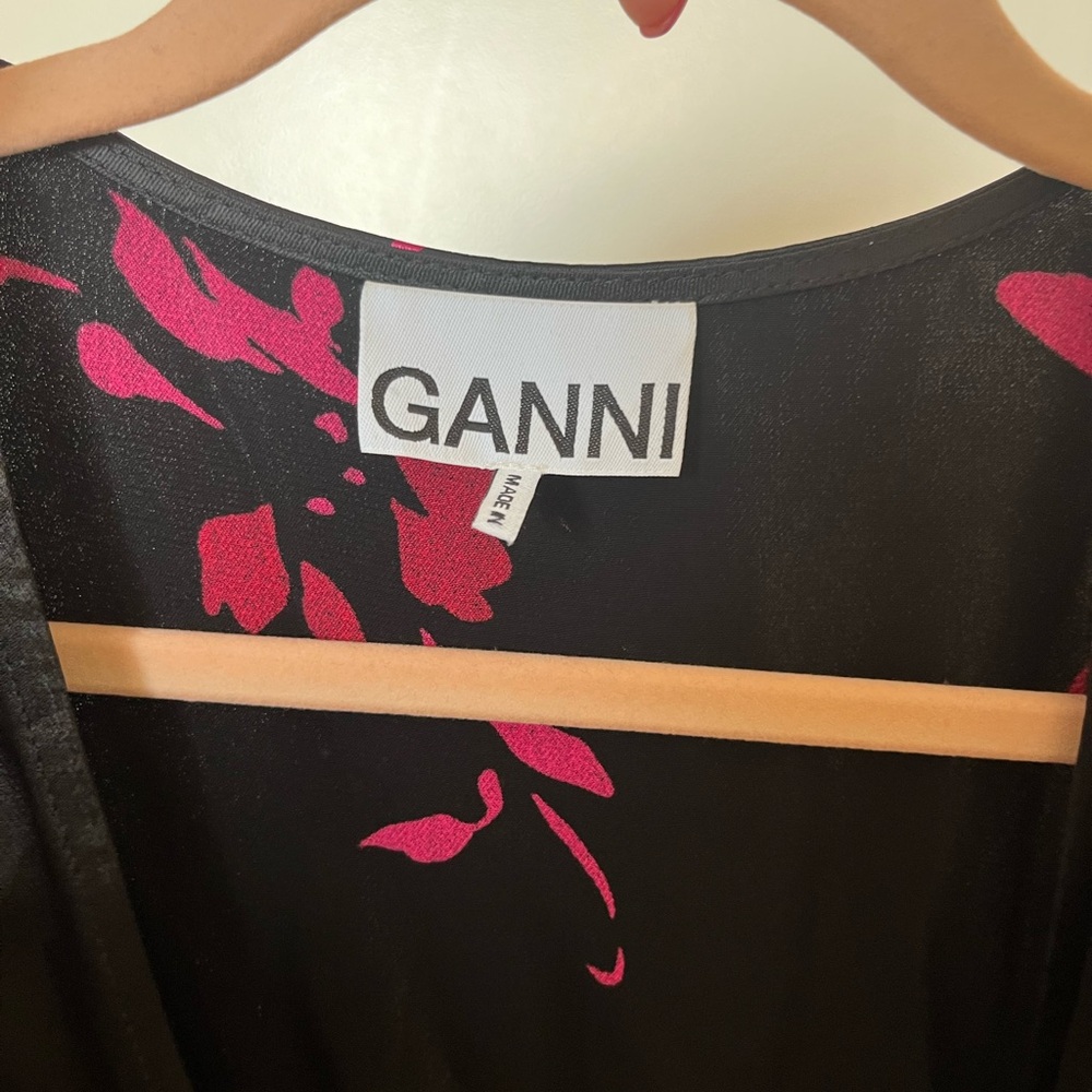 Ganni Crystal-Embellished Floral Print Satin Wrap Mini Dress Size 34 - Picture 5 of 5